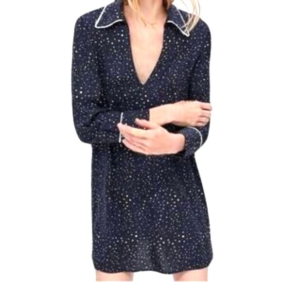 ZARA Abstract Animal Print Pajama Core Mini Shirt Dress Navy Blue Medium NWT - Picture 1 of 11